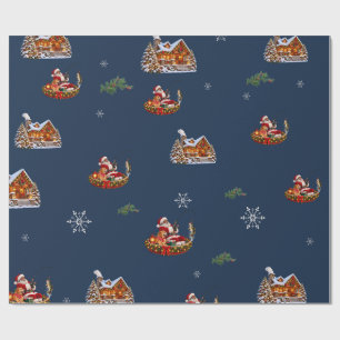 Papel de embrulho de Natal de pesca do Papai Noel 
