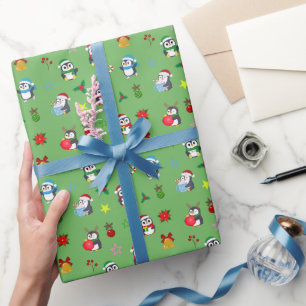 Papel de embrulho de Natal de pinguins fofos