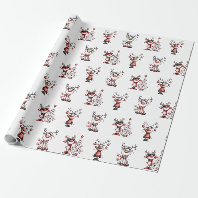 Papel de embrulho de Natal de rena engraçada – Oh  (Desenrolado)