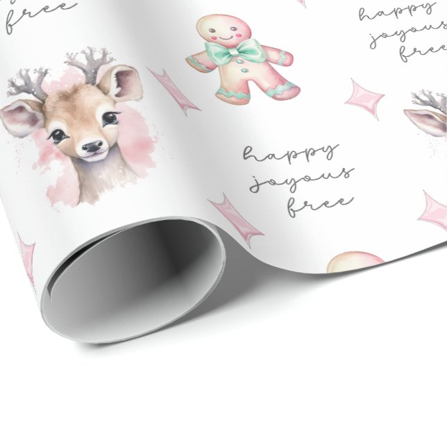 Papel de embrulho de Natal de veado fofo sobriedad (Ponta do rolo)