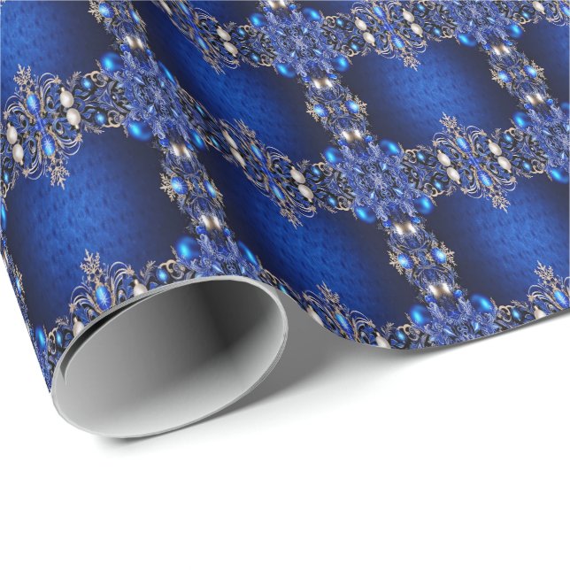 Papel de embrulho de Natal decorativo azul (Ponta do rolo)