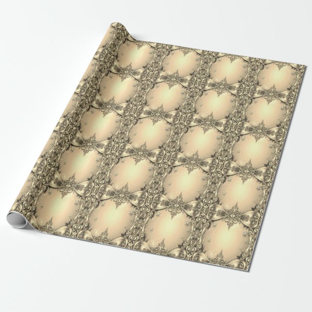 Papel de embrulho de Natal decorativo dourado (Desenrolado)