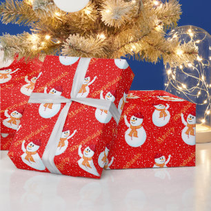 Papel de embrulho de Natal do boneco de neve feliz