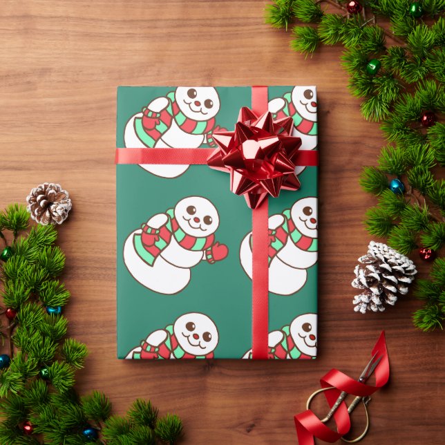 Papel de embrulho de Natal do boneco de neve verde (Presente de Natal)