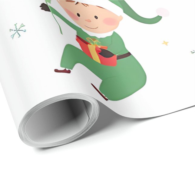 Papel de embrulho de Natal do Elfo das Crianças (Ponta do rolo)