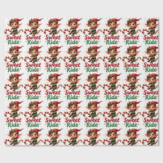 Papel de embrulho de Natal do Elfo de passeio doce (Aberto)