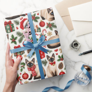 Papel de embrulho de Natal do gato siamês