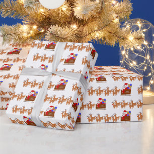 Papel de embrulho de Natal do Papai Noel no trenó