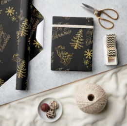 Papel de embrulho de Natal dourado comemorativo