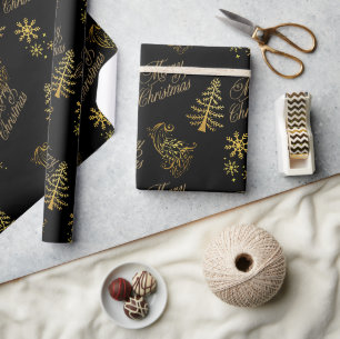 Papel de embrulho de Natal dourado comemorativo