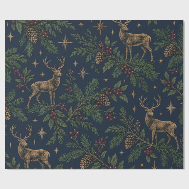 Papel de embrulho de Natal elegante com cervos da  (Aberto)