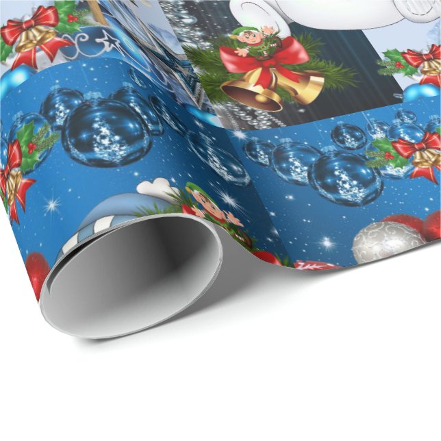 Papel de embrulho de Natal Elfo Boneco de neve (Ponta do rolo)