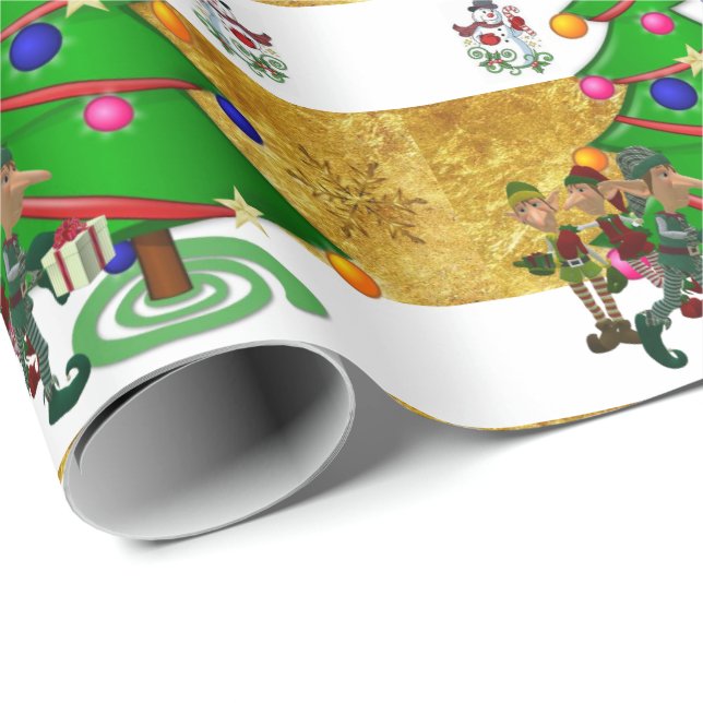 Papel de embrulho de Natal Elfo Boneco de Neve (Ponta do rolo)