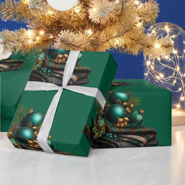 Papel de embrulho de Natal enfeite de bolha verde (Feriados)