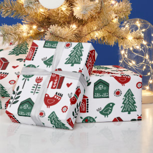 Papel de embrulho de Natal escandinavo vermelho e 