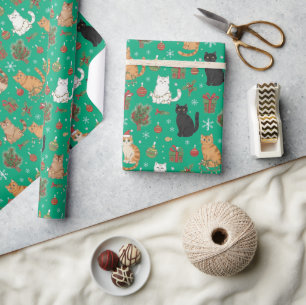Papel de embrulho de Natal Felinos Festivos