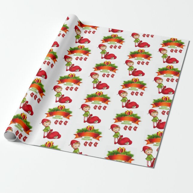 Papel de embrulho de Natal Feliz Natal Elfo (Desenrolado)