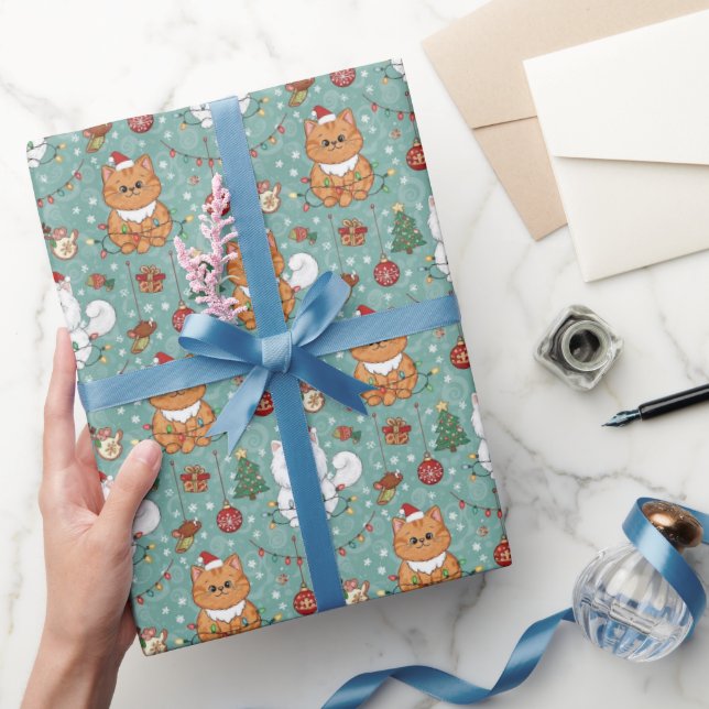 Papel de embrulho de Natal fofo com gatos (Presentear)