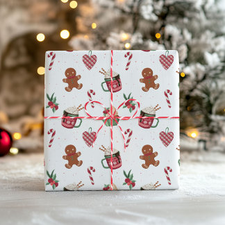 Papel de embrulho de Natal fofo com pão de gengibr