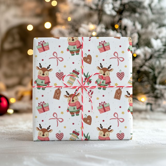 Papel de embrulho de Natal fofo com um cervo bebê  (Criador carregado)