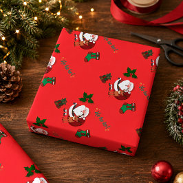 Papel de embrulho de Natal fofo do Papai Noel e Re