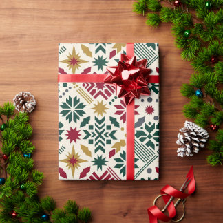 Papel de embrulho de Natal geométrico vermelho e d