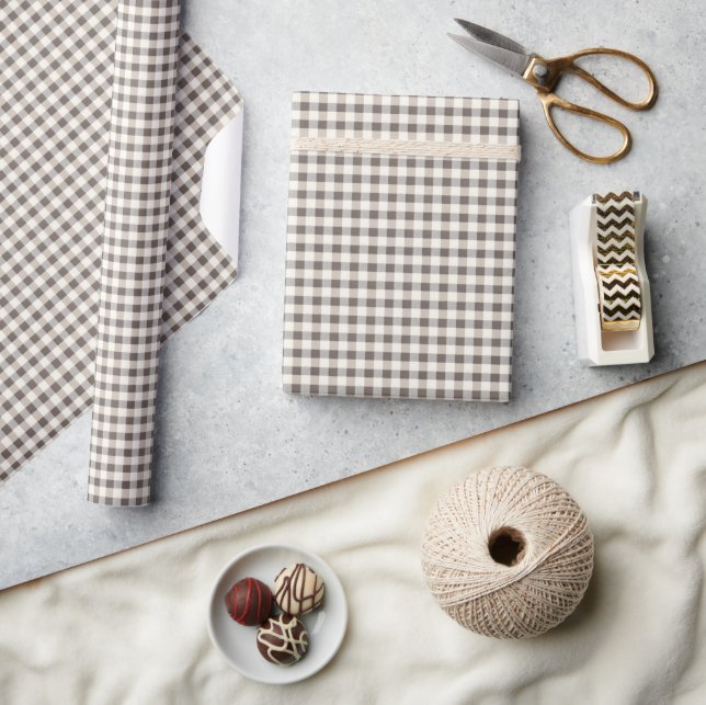 Papel de embrulho de Natal Gingham Neutro Elegante (Artesanato)