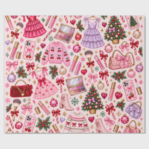 Papel de embrulho de Natal Glam Rosa e Maquiagem