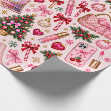 Papel de embrulho de Natal Glam Rosa e Maquiagem
