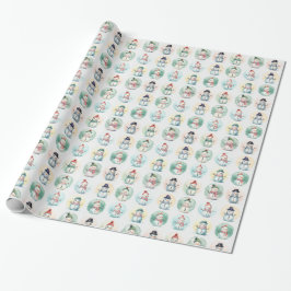 Papel de embrulho de Natal globo de neve boneco de