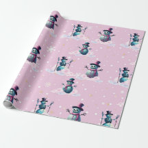 Papel de embrulho de Natal Gótico Pink Snowmen