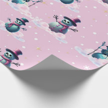Papel de embrulho de Natal Gótico Pink Snowmen