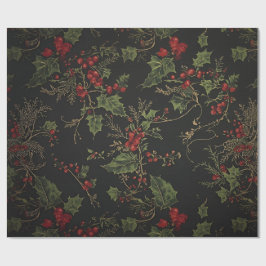 Papel de embrulho de Natal Holly Gótico | Floral d