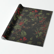 Papel de embrulho de Natal Holly Gótico | Floral d