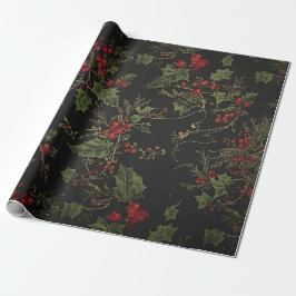 Papel de embrulho de Natal Holly Gótico | Floral d