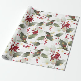 Papel de embrulho de Natal Holly Light Garland
