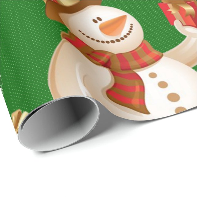 Papel de embrulho de Natal Homem de Neve Verde (Ponta do rolo)