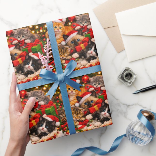 Papel de embrulho de Natal Kitten Festivo  (Presentear)