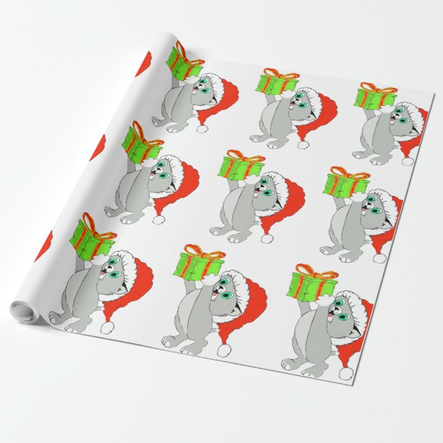 Papel de embrulho de Natal Kitty com um presente (Desenrolado)