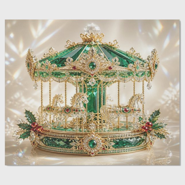 Papel de embrulho de Natal Luxo Carousel Esmeralda (Aberto)