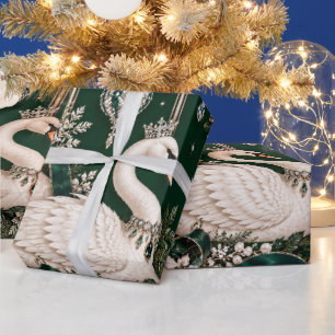 Papel de embrulho de Natal Luxo Cisne Esmeralda de
