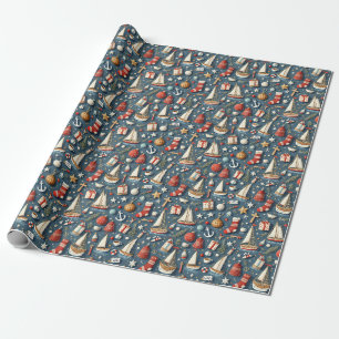 Papel de embrulho de Natal náutico