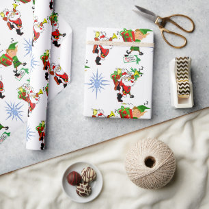 Papel de embrulho de Natal Papai Noel Elfo Boneco