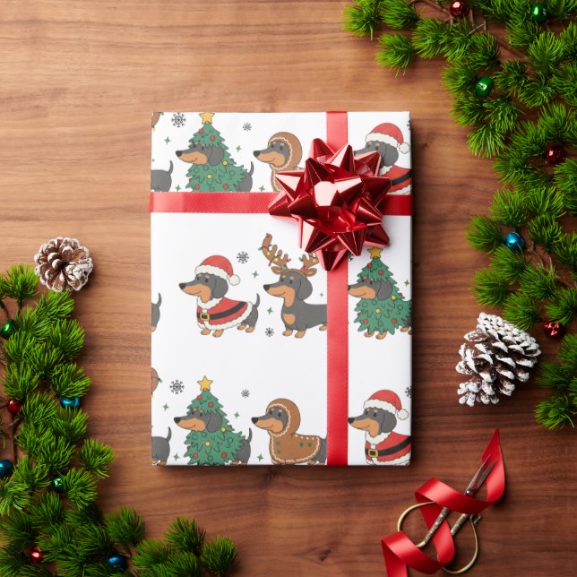 Papel de embrulho de Natal para cães Wiener (Presente de Natal)