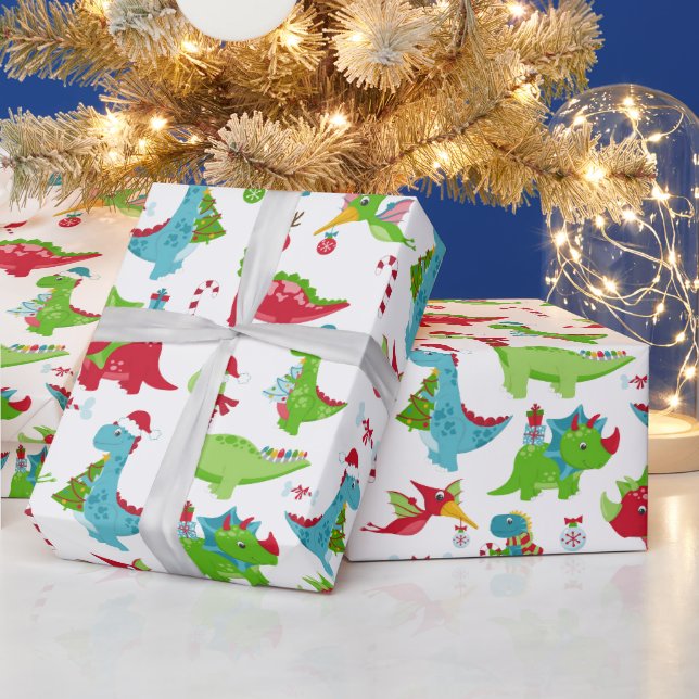 Papel de embrulho de Natal para crianças com dinos (Feriados)