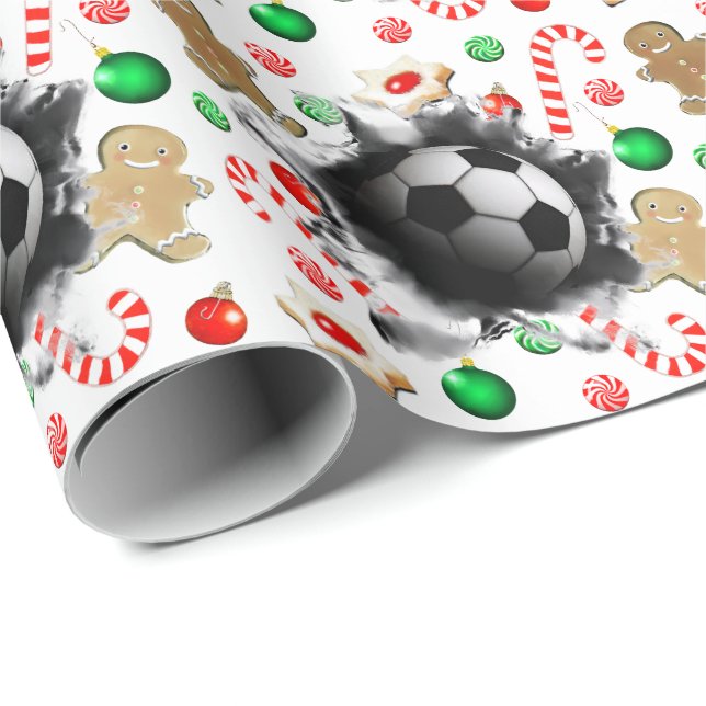 Papel de embrulho de Natal para presente de futebo (Ponta do rolo)