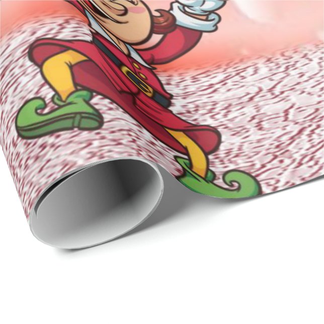 Papel de embrulho de Natal Peppermint Elf Snowman (Ponta do rolo)