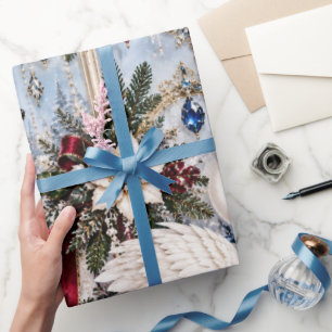 Papel de embrulho de Natal Periwinkle Geado Flores