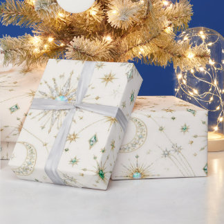 Papel de embrulho de Natal Pérola Aqua Celestial