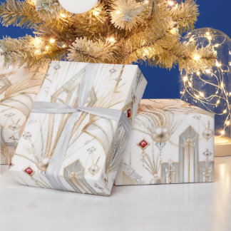 Papel de embrulho de Natal Pérola Prata Art Déco